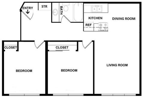 a floor plan of a two bedroom apartment